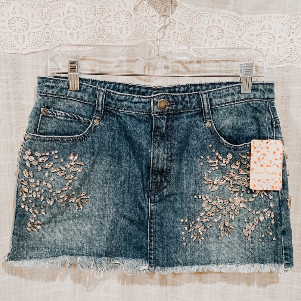 Free People Indigo Combo Denim Skirt